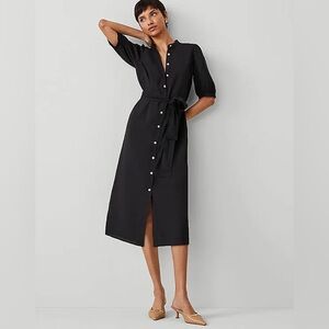 Ann Taylor Women's Stand Collar Belted Midi Shirtdress